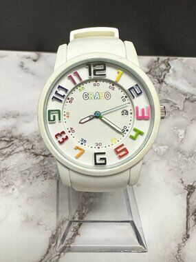 Crayo Festival Watch Unisex White Rainbow Numbers Silicone Band New Battery